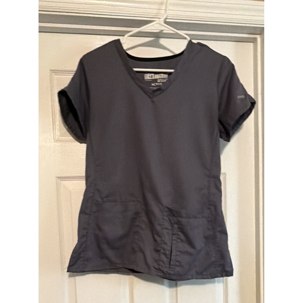 Grey's Anatomy Women's Scrub Top Size Small Gray V-Neck Short Sleeve Solid